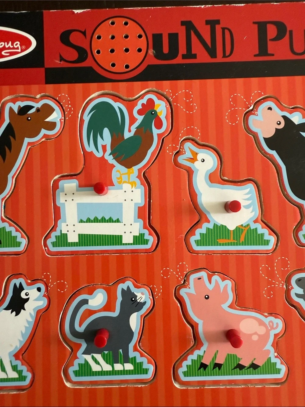 Melissa & Doug Red and Orange Farm Animal Sound Puzzle